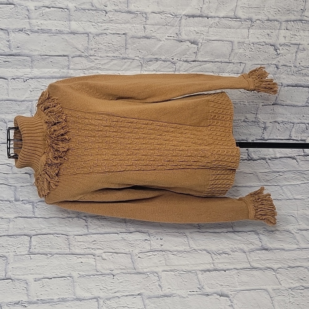FIORLINI INTERNATIONAL Tan Fringed Women's Turtleneck Sweater Large‎